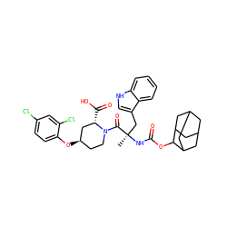 C[C@](Cc1c[nH]c2ccccc12)(NC(=O)OC1C2CC3CC(C2)CC1C3)C(=O)N1CC[C@@H](Oc2ccc(Cl)cc2Cl)C[C@@H]1C(=O)O ZINC000029213934