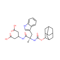 C[C@](Cc1c[nH]c2ccccc12)(NC(=O)OC1C2CC3CC(C2)CC1C3)C(=O)NC(CC(=O)O)CC(=O)O ZINC000013776489