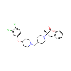 C[C@](Cc1ccccc1)(C(=O)O)N1CCC(CN2CCC(Oc3ccc(Cl)c(Cl)c3)CC2)CC1 ZINC000095572061