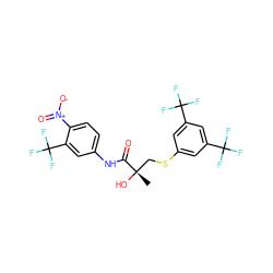 C[C@](O)(CSc1cc(C(F)(F)F)cc(C(F)(F)F)c1)C(=O)Nc1ccc([N+](=O)[O-])c(C(F)(F)F)c1 ZINC000653822717