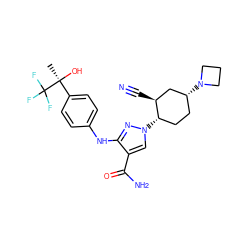 C[C@](O)(c1ccc(Nc2nn([C@H]3CC[C@@H](N4CCC4)C[C@@H]3C#N)cc2C(N)=O)cc1)C(F)(F)F ZINC000221833250