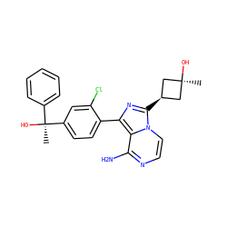 C[C@](O)(c1ccccc1)c1ccc(-c2nc([C@H]3C[C@@](C)(O)C3)n3ccnc(N)c23)c(Cl)c1 ZINC000100618847