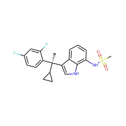 C[C@](c1ccc(F)cc1F)(c1c[nH]c2c(NS(C)(=O)=O)cccc12)C1CC1 ZINC000028824243