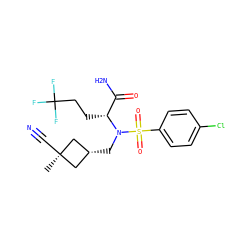 C[C@]1(C#N)C[C@H](CN([C@H](CCC(F)(F)F)C(N)=O)S(=O)(=O)c2ccc(Cl)cc2)C1 ZINC000102999872