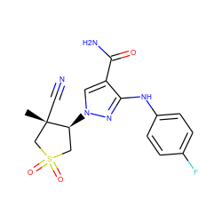 C[C@]1(C#N)CS(=O)(=O)C[C@@H]1n1cc(C(N)=O)c(Nc2ccc(F)cc2)n1 ZINC000220682536