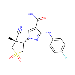 C[C@]1(C#N)CS(=O)(=O)C[C@H]1n1cc(C(N)=O)c(Nc2ccc(F)cc2)n1 ZINC000220698302