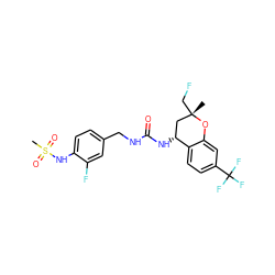 C[C@]1(CF)C[C@@H](NC(=O)NCc2ccc(NS(C)(=O)=O)c(F)c2)c2ccc(C(F)(F)F)cc2O1 ZINC000169704451