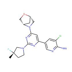 C[C@]1(F)CCN(c2nc(-c3cnc(N)c(Cl)c3)cc(N3C[C@@H]4C[C@H]3CO4)n2)C1 ZINC000653765544