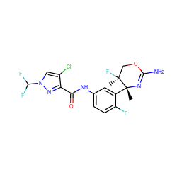 C[C@]1(F)COC(N)=N[C@]1(C)c1cc(NC(=O)c2nn(C(F)F)cc2Cl)ccc1F ZINC000169702975