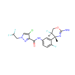 C[C@]1(F)COC(N)=N[C@]1(C)c1cc(NC(=O)c2nn(CC(F)F)cc2Cl)ccc1F ZINC000169702978