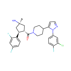 C[C@]1(N)C[C@H](C(=O)N2CCC(c3ccnn3-c3ccc(F)c(Cl)c3)CC2)[C@@H](c2ccc(F)cc2F)C1 ZINC000084654834