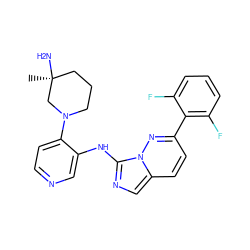 C[C@]1(N)CCCN(c2ccncc2Nc2ncc3ccc(-c4c(F)cccc4F)nn23)C1 ZINC000142975926