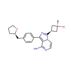 C[C@]1(O)C[C@@H](c2nc(-c3ccc(C[C@H]4CCCO4)cc3)c3c(N)nccn32)C1 ZINC000100618814