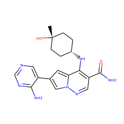 C[C@]1(O)CC[C@@H](Nc2c(C(N)=O)cnn3cc(-c4cncnc4N)cc23)CC1 ZINC000169710842