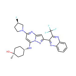 C[C@]1(O)CC[C@H](Nc2cc(N3CC[C@@H](F)C3)nc3cc(-c4nc5ccccc5nc4C(F)(F)F)nn23)CC1 ZINC000261191439