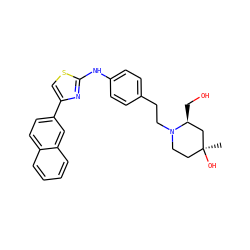 C[C@]1(O)CCN(CCc2ccc(Nc3nc(-c4ccc5ccccc5c4)cs3)cc2)[C@@H](CO)C1 ZINC000096274013