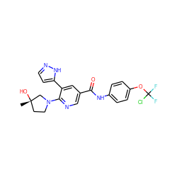 C[C@]1(O)CCN(c2ncc(C(=O)Nc3ccc(OC(F)(F)Cl)cc3)cc2-c2ccn[nH]2)C1 ZINC000224412441