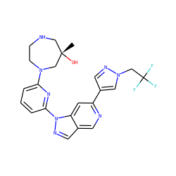 C[C@]1(O)CNCCN(c2cccc(-n3ncc4cnc(-c5cnn(CC(F)(F)F)c5)cc43)n2)C1 ZINC000216484944