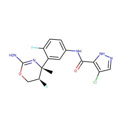 C[C@]1(c2cc(NC(=O)c3[nH]ncc3Cl)ccc2F)N=C(N)OC[C@@H]1F ZINC000169702964