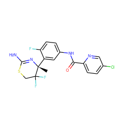 C[C@]1(c2cc(NC(=O)c3ccc(Cl)cn3)ccc2F)N=C(N)SCC1(F)F ZINC000095602438