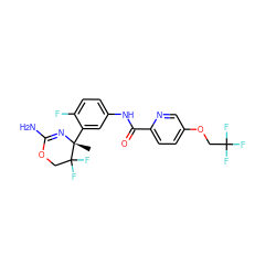 C[C@]1(c2cc(NC(=O)c3ccc(OCC(F)(F)F)cn3)ccc2F)N=C(N)OCC1(F)F ZINC000095603901