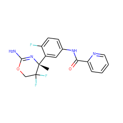 C[C@]1(c2cc(NC(=O)c3ccccn3)ccc2F)N=C(N)OCC1(F)F ZINC000095601764