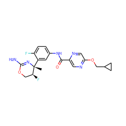 C[C@]1(c2cc(NC(=O)c3cnc(OCC4CC4)cn3)ccc2F)N=C(N)OC[C@@H]1F ZINC000169702952