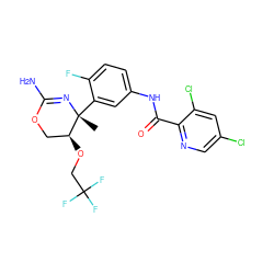 C[C@]1(c2cc(NC(=O)c3ncc(Cl)cc3Cl)ccc2F)N=C(N)OC[C@@H]1OCC(F)(F)F ZINC000169702984