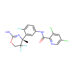 C[C@]1(c2cc(NC(=O)c3ncc(Cl)cc3Cl)ccc2F)N=C(N)OCC1(F)F ZINC000095605503