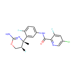 C[C@]1(c2cc(NC(=O)c3ncc(Cl)cc3F)ccc2F)N=C(N)OC[C@@H]1F ZINC000169702944