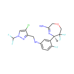 C[C@]1(c2cc(NCc3nn(C(F)F)cc3Cl)ccc2F)N=C(N)COCC1(F)F ZINC000169702882