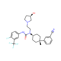 C[C@]1(c2cccc(C#N)c2)CC[C@H](N(CCN2CC[C@@H](O)C2)C(=O)Nc2ccc(F)c(C(F)(F)F)c2)CC1 ZINC000101024759