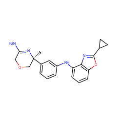 C[C@]1(c2cccc(Nc3cccc4oc(C5CC5)nc34)c2)COCC(N)=N1 ZINC000143086726