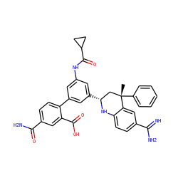 C[C@]1(c2ccccc2)C[C@@H](c2cc(NC(=O)C3CC3)cc(-c3ccc(C(N)=O)cc3C(=O)O)c2)Nc2ccc(C(=N)N)cc21 ZINC000103241018