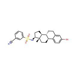 C[C@]12CC[C@@H]3c4ccc(O)cc4CC[C@H]3[C@@H]1CC[C@@H]2NS(=O)(=O)c1cccc(C#N)c1 ZINC000073199012