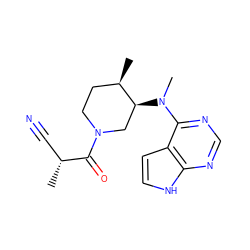 C[C@H](C#N)C(=O)N1CC[C@@H](C)[C@@H](N(C)c2ncnc3[nH]ccc23)C1 ZINC000145295016