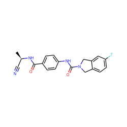 C[C@H](C#N)NC(=O)c1ccc(NC(=O)N2Cc3ccc(F)cc3C2)cc1 ZINC000167867769