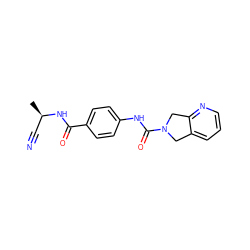 C[C@H](C#N)NC(=O)c1ccc(NC(=O)N2Cc3cccnc3C2)cc1 ZINC000167034009