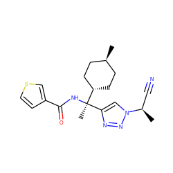 C[C@H](C#N)n1cc([C@@](C)(NC(=O)c2ccsc2)[C@H]2CC[C@H](C)CC2)nn1 ZINC000254133684