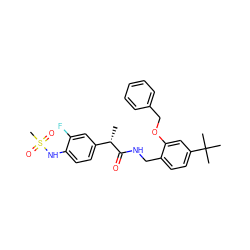 C[C@H](C(=O)NCc1ccc(C(C)(C)C)cc1OCc1ccccc1)c1ccc(NS(C)(=O)=O)c(F)c1 ZINC001772606527