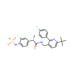 C[C@H](C(=O)NCc1ccc(C(C)(C)C)nc1-c1ccc(F)cc1)c1ccc(NS(C)(=O)=O)c(F)c1 ZINC001772601136