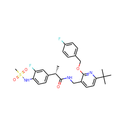 C[C@H](C(=O)NCc1ccc(C(C)(C)C)nc1OCc1ccc(F)cc1)c1ccc(NS(C)(=O)=O)c(F)c1 ZINC001772606606