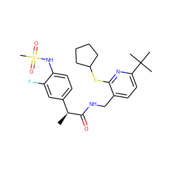 C[C@H](C(=O)NCc1ccc(C(C)(C)C)nc1SC1CCCC1)c1ccc(NS(C)(=O)=O)c(F)c1 ZINC001772576931