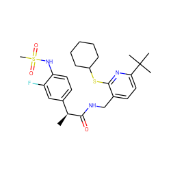 C[C@H](C(=O)NCc1ccc(C(C)(C)C)nc1SC1CCCCC1)c1ccc(NS(C)(=O)=O)c(F)c1 ZINC001772594327