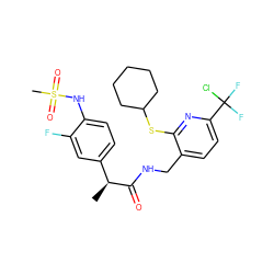 C[C@H](C(=O)NCc1ccc(C(F)(F)Cl)nc1SC1CCCCC1)c1ccc(NS(C)(=O)=O)c(F)c1 ZINC000299870182