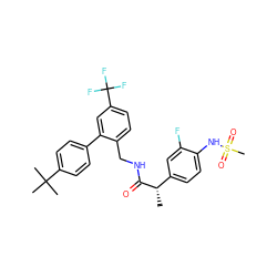 C[C@H](C(=O)NCc1ccc(C(F)(F)F)cc1-c1ccc(C(C)(C)C)cc1)c1ccc(NS(C)(=O)=O)c(F)c1 ZINC000060328844