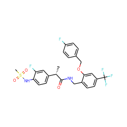 C[C@H](C(=O)NCc1ccc(C(F)(F)F)cc1OCc1ccc(F)cc1)c1ccc(NS(C)(=O)=O)c(F)c1 ZINC000473155089