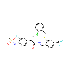 C[C@H](C(=O)NCc1ccc(C(F)(F)F)cc1SCc1ccccc1Cl)c1ccc(NS(C)(=O)=O)c(F)c1 ZINC000473154438