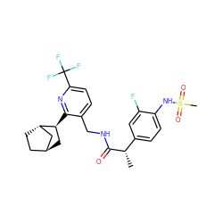 C[C@H](C(=O)NCc1ccc(C(F)(F)F)nc1[C@H]1C[C@H]2CC[C@H]1C2)c1ccc(NS(C)(=O)=O)c(F)c1 ZINC000299835353