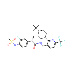 C[C@H](C(=O)NCc1ccc(C(F)(F)F)nc1[C@H]1CC[C@@H](C(C)(C)C)CC1)c1ccc(NS(C)(=O)=O)c(F)c1 ZINC000299834908